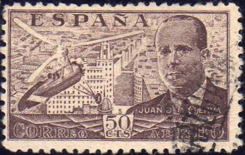 z vendido ESPAÑA 1939 883 Sello Juan Cierva y Autogiro C-30 Sobrevolando Madrid 50c usado Spain Espagne Spagna Spanje Spanien 